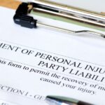 A close-up of a paper on a clipboard. The top of the page reads: “Statement of Personal Injury – Possible Party Liability.”